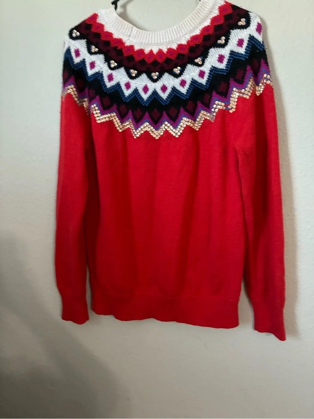 Old Navy Red Fair Isle Crewneck Sweater - Women